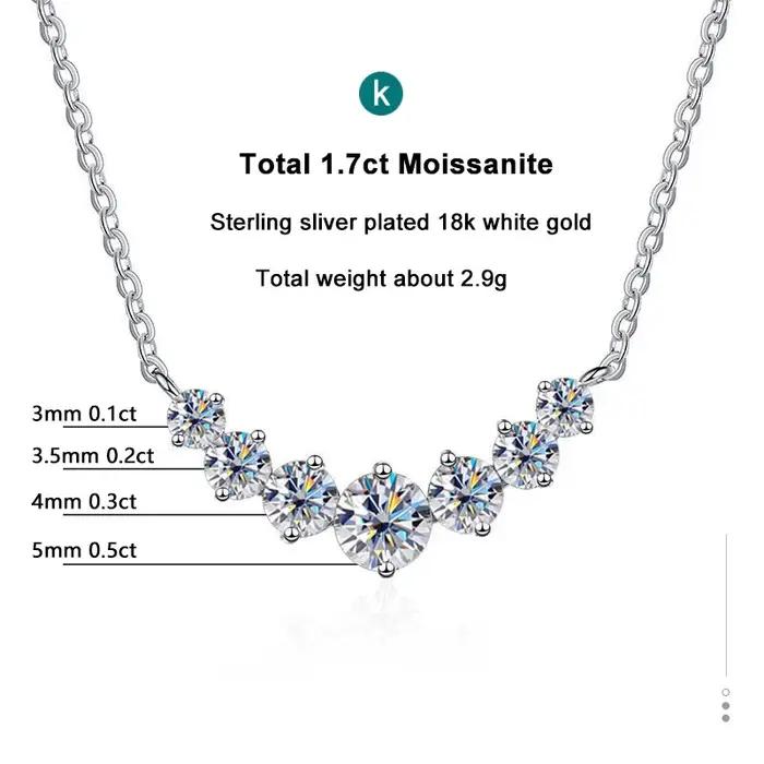 Collier Moissanite pour femme, bijoux fins de mariage avec certificats, plaqué argent Sterling 925,