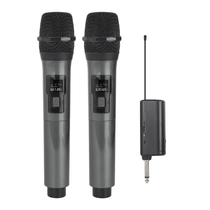 Microphone sans fil 2 canaux UHF, fréquence fixe, portable, pour fête, karaoké, église professionnel