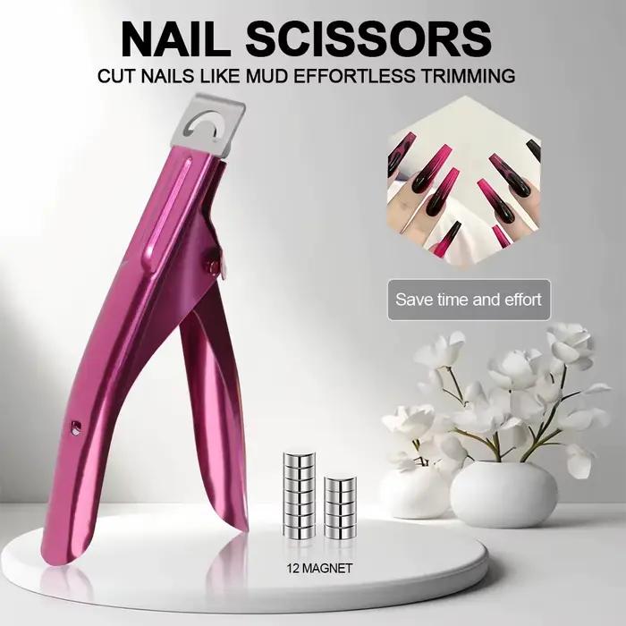 Coupe-ongles professionnel en acrylique en forme de U, coupe droite en acier inoxydable avec 12 aima
