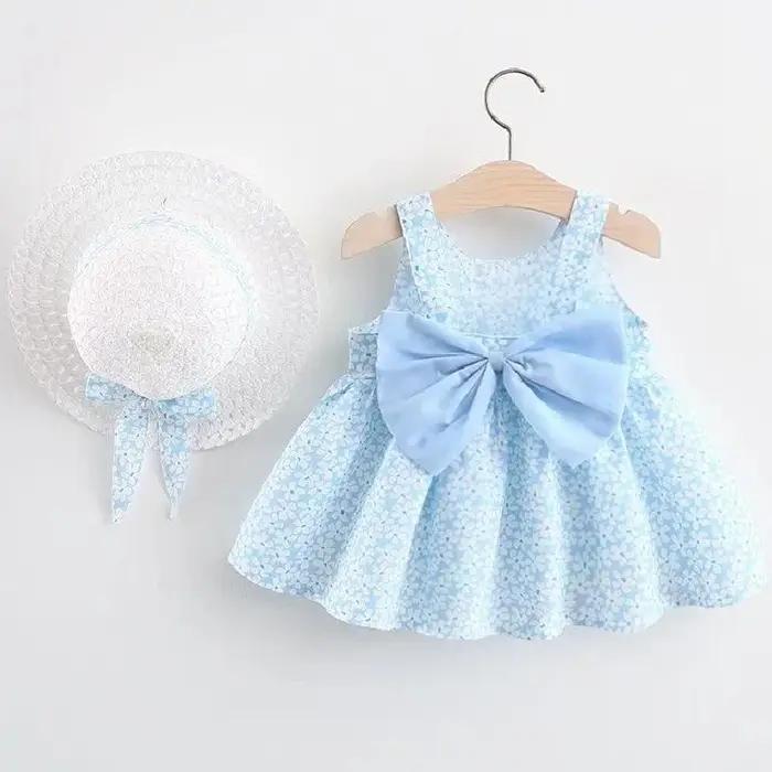 Vêtements d'été pour bébés de 0 à 3 ans, robe de princesse fleurie sans manches avec chapeau et nœud