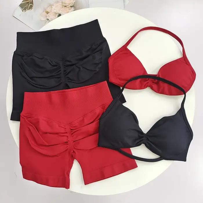 Ensemble soutien-gorge de sport à col licou et leggings taille haute pour femmes, évacuant l'humidit