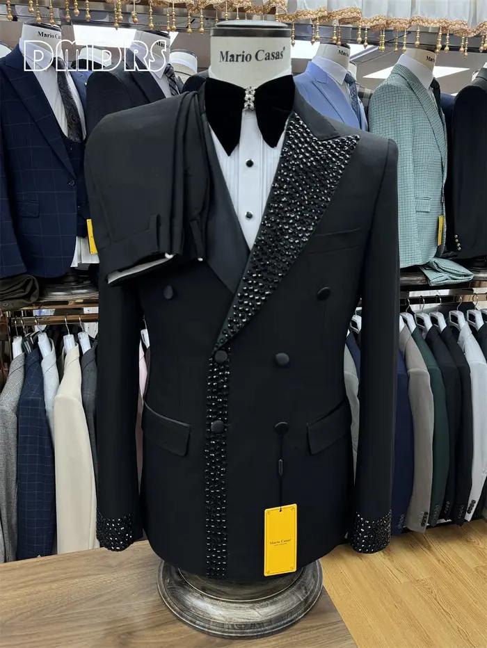 Ensemble de blazer et pantalon à double boutonnage pour hommes, tenue de Rhde luxe, costume de fête,