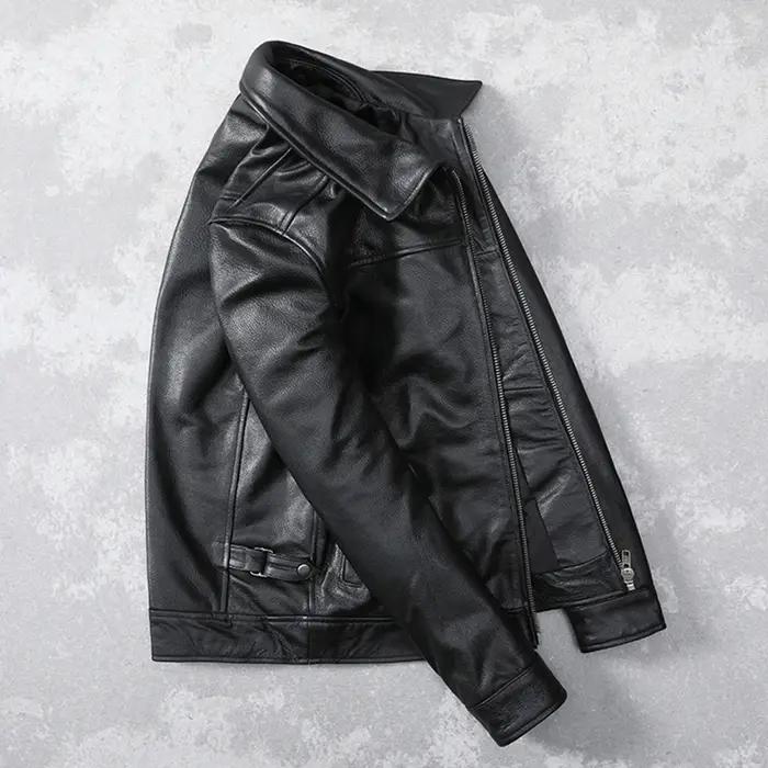 Veste en cuir véritable pour hommes, première couche de peau de vache, cuir pur de Style revers, lég