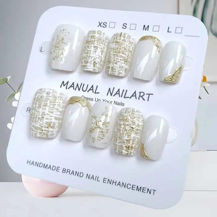 10 pièces fleur dorée oeil de chat lumière luxe Design 3D presse sur les ongles tempérament montrant