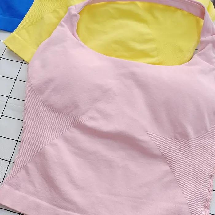 Bralette dos nu à col carré pour femmes, bretelles épaisses, coupe ajustée, coussinets amovibles, ha