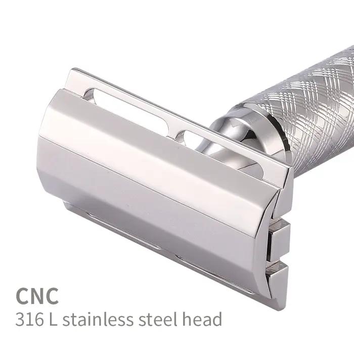 Rasoir de sécurité à Double tranchant pour hommes, matériau en acier inoxydable CNC 316 L, avec poig