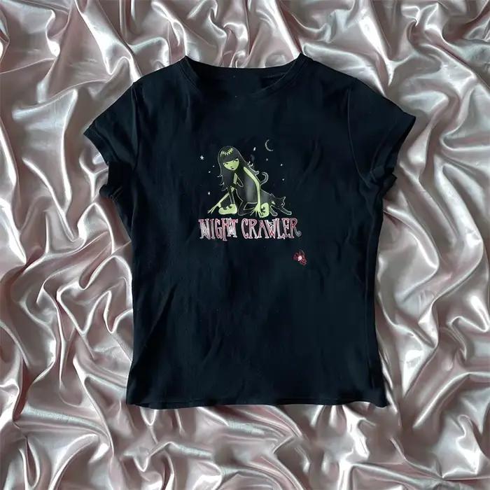 Harajuku esthétique Y2k haut court femmes Sexy lettre impression graphiques bébé t-shirt Goth décont