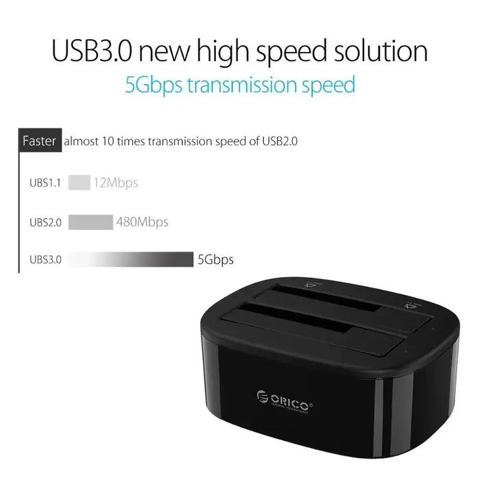 ORICO Station d'accueil pour disque dur double baie pour 2.5/3.5 pouces HDD SSD SATA vers USB 3.0 St