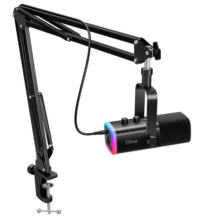 FIFINE-Kit de microphone de jeu XLR/USB, avec prise téléphonique pour sauna/muet/RVB/support de bras