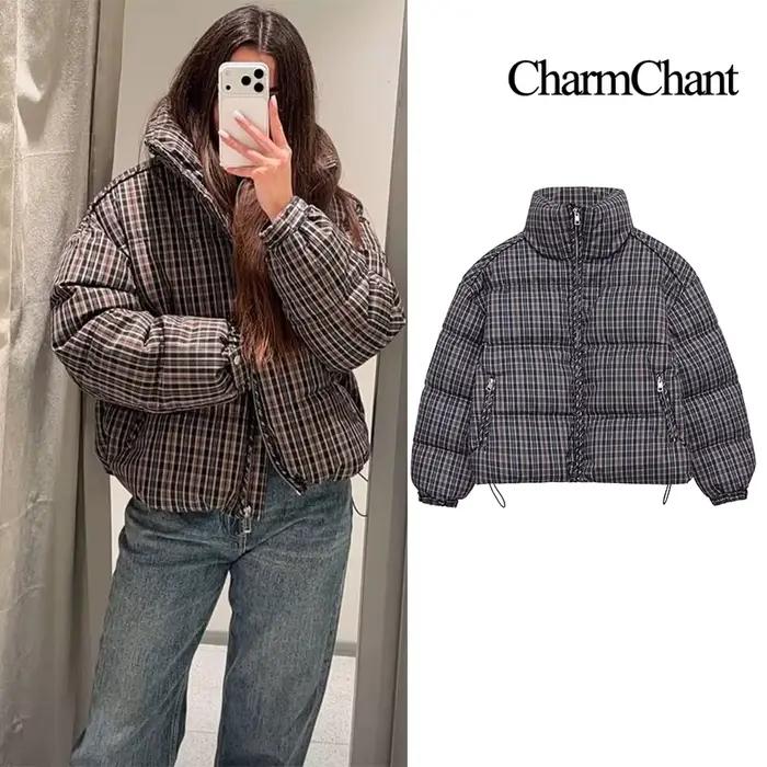 CharmChant col montant Plaid doudoune pour femmes hiver 2025 rembourrage manteau femme nouveau en ma