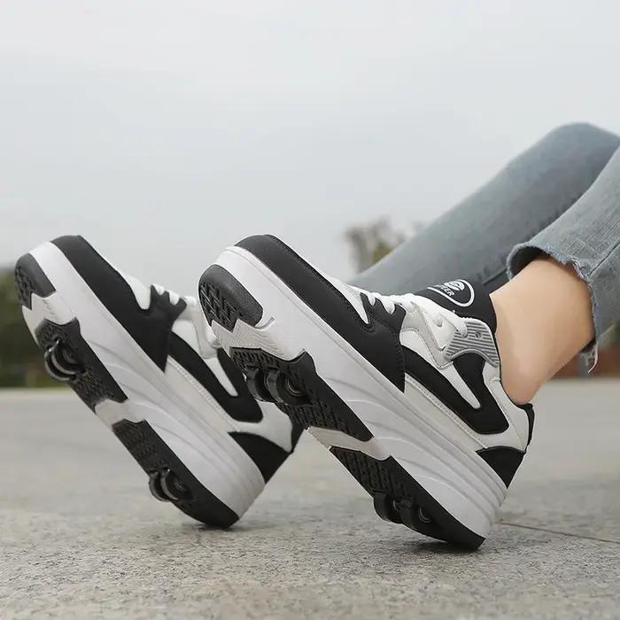 Chaussures de marche à roulettes avec poulies de sport pour étudiants à quatre roues, baskets d'été