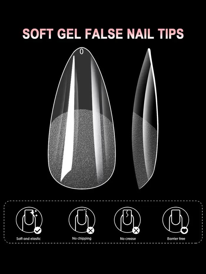 100/600 faux ongles courts en forme d'amande, en gel souple, couvrants, pour ongles en acrylique, à