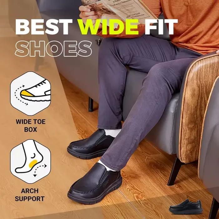 Fitville chaussures en cuir pour hommes large largeur 2E chaussures décontractées à enfiler légères
