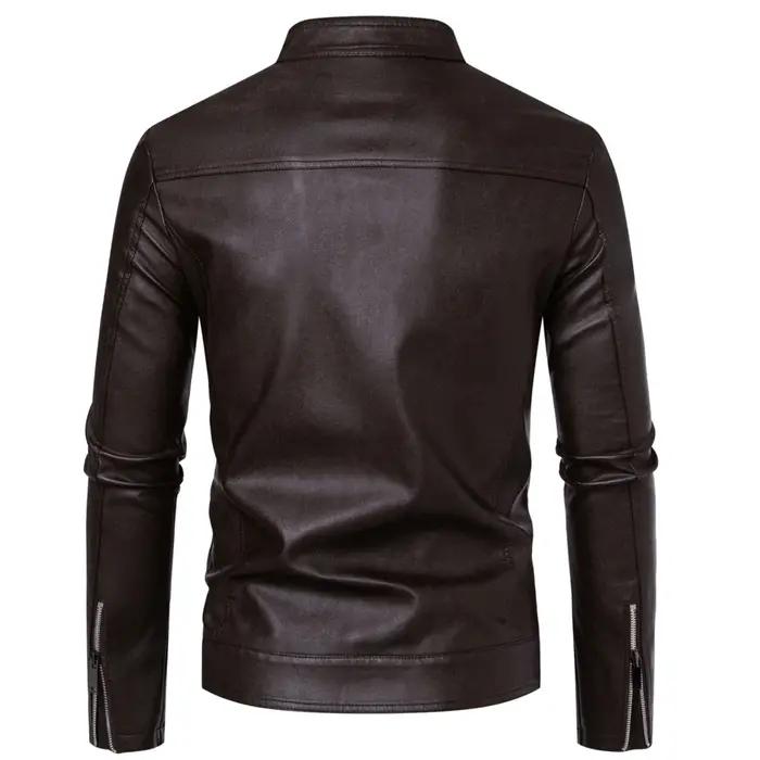 Blouson en cuir PU ajusté pour homme à col montant, style motard, tendance printemps-automne