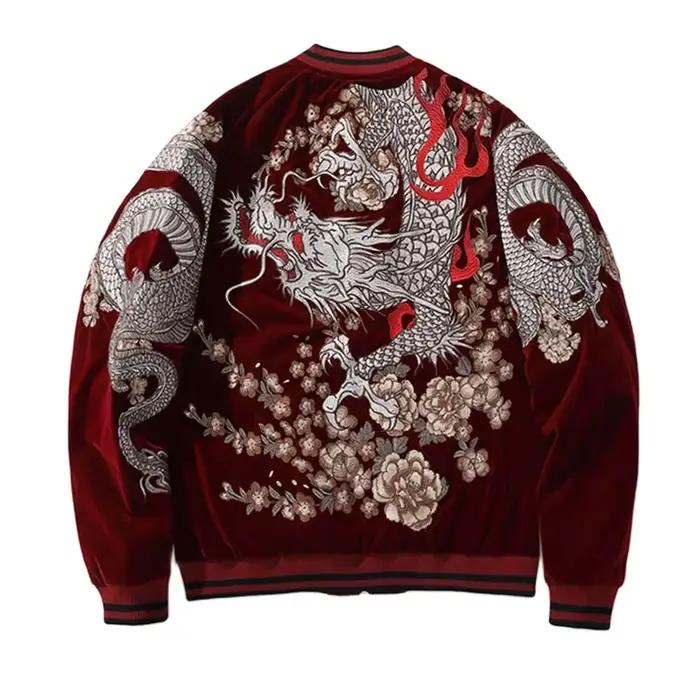 Garçon hommes Sukajan Souvenir vestes enroulé Dragon pivoine brodé manteaux amples Hip Hop Streetwea
