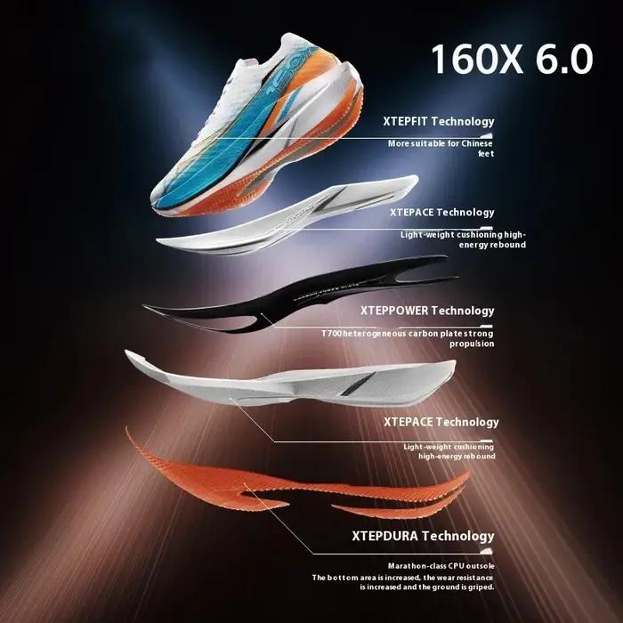 Xtep 160X 6.0 chaussures de course professionnel Marathon PB plaque de carbone pour hommes amorti Ab