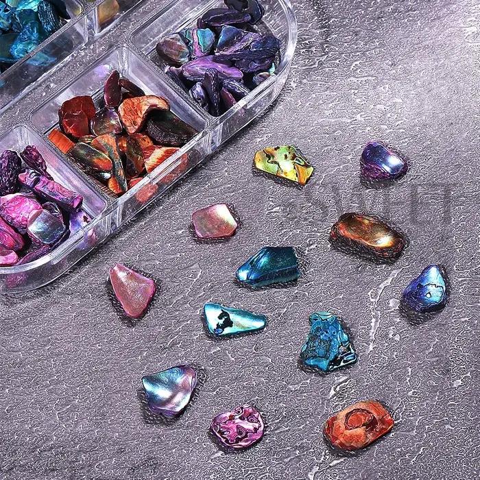 Flocons de coquillage d'ormeau, 6 grilles, décoration pour Nail Art, breloques 3D, Fragment de coqui