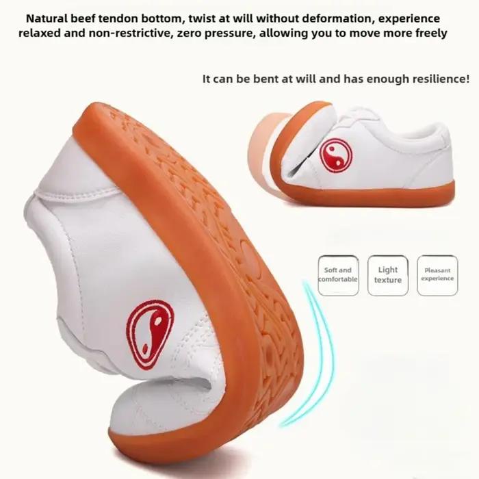 Chaussures de tai chi souples pour personnes d'âge moyen et âgées, en cuir, semelle en tendon de bœu