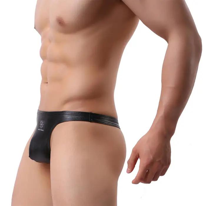 String natation similicuir homme - Culotte bikini sexy confortable en poudre bombée pour plage