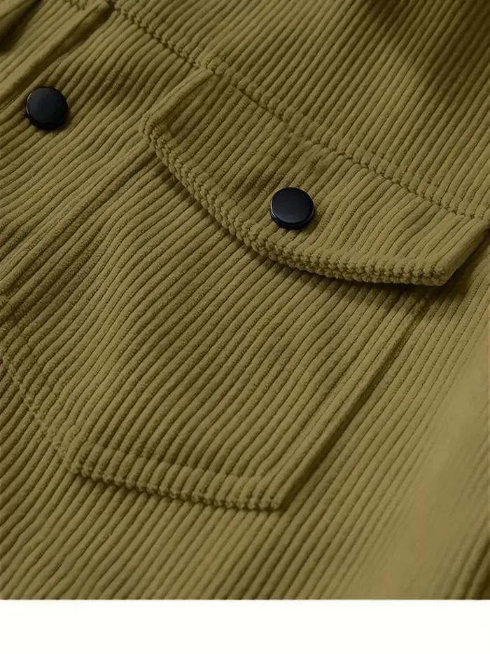 Veste en velours côtelé pour homme, col rabattu, boutons, poche poitrine, style décontracté vintage