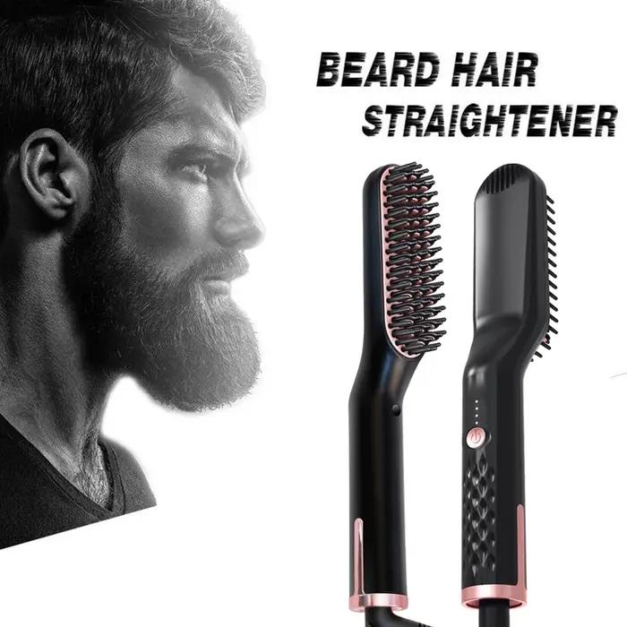 Peigne chauffant pour hommes, lisseur électrique à ions négatifs, brosse à lisser les cheveux, utili
