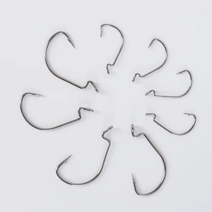 100 hameçons de pêche offset JYJ toutes tailles #5/0 à #8 - Acier carbone pour appâts souples grands yeux