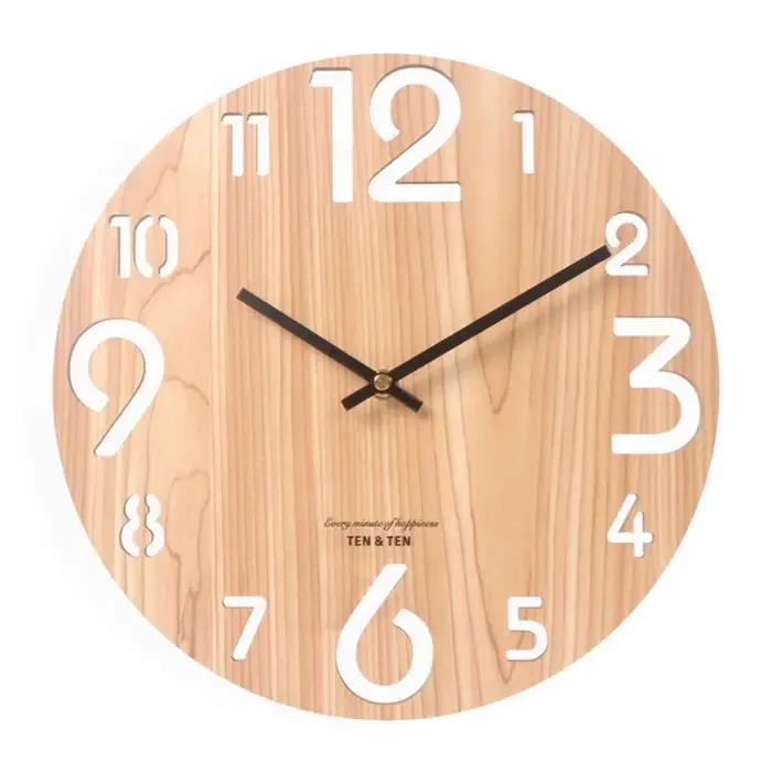 Horloge murale 3D en bois, Design moderne, style nordique, décoration de salon, cuisine, Art creux,
