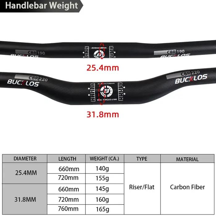 Guidon VTT carbone BUCKLOS 31.8mm 25.4mm ultraléger 660/720/760mm riser barre pièces