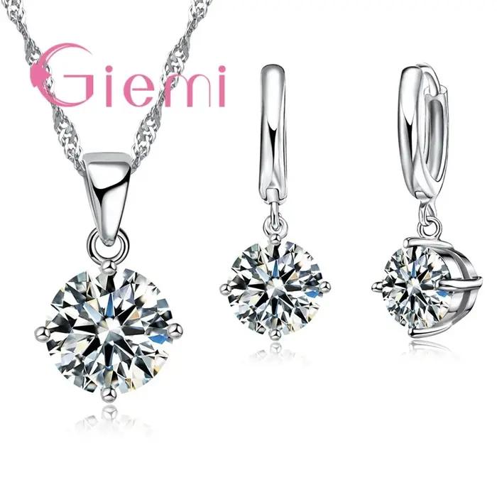 Ensemble de bijoux de mode en argent regardé 925 pour femmes, collier pendentif, boucles d'oreilles