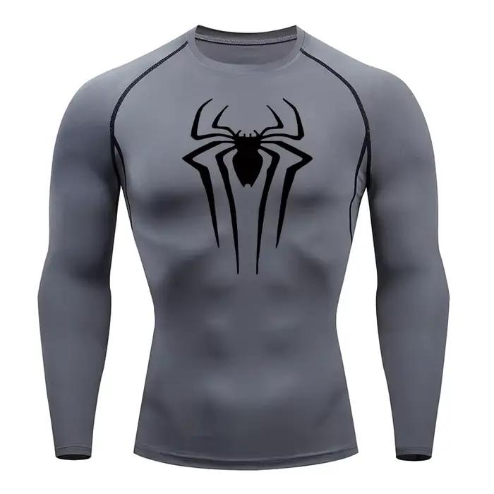 Chemises de Compression à manches longues imprimé araignée pour hommes, sous-vêtements d'entraînemen