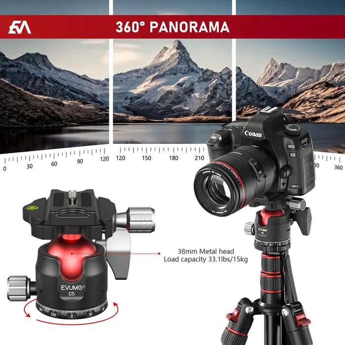 EVUMO C5 Tête sphérique professionnelle 38 mm Grande tête sphérique 360 ° Tête de trépied panorami