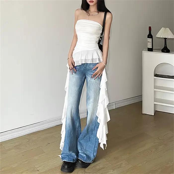 Haut de poitrine avec ruban pour femmes, gilet solide, Sexy, sans manches, doux, vêtements de rue Y2