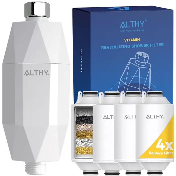 ALTHY Filtre à eau de douche revitalisant à la vitamine C - Réduit le chlore et les métaux lourds -