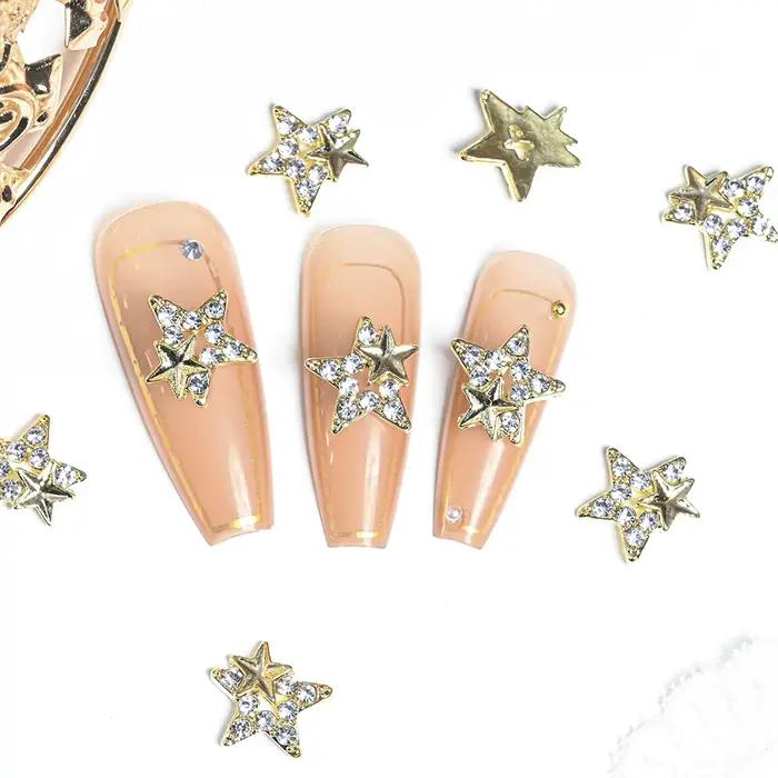 10 pièces 3D argent pentagramme étoile Nail Art alliage strass luxe métal étoile breloques ongles bi