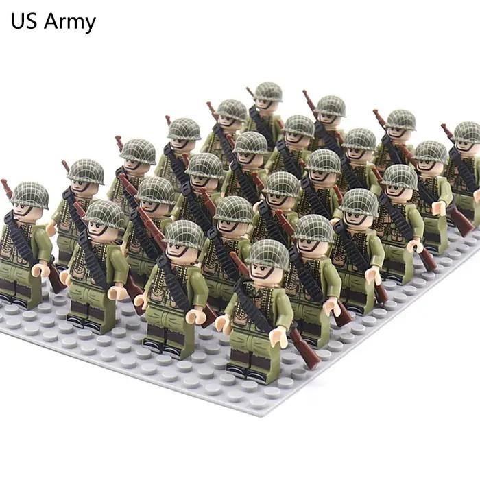 WW2 24 pièces/lot soldats militaires blocs de construction ensemble armes soviétique US UK chine Fra