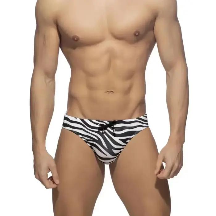 Maillot de bain homme taille basse sexy séchage rapide slip zèbre avec cordon serrage plage