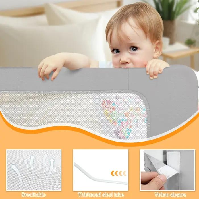 Barrière de lit de 150 / 180 / 200 cm - Protection anti-chute - Pliable à 180 ° - Hauteur réglable d