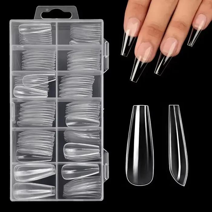 Ensemble d'autocollants pour ongles transparents de 120 pièces, comprenant 12 tailles telles que des