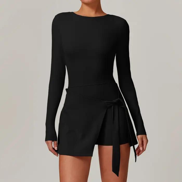 Barboteuse dos nu manches longues sport Fitness body siamois - Vêtements sport femmes combinaison jupe