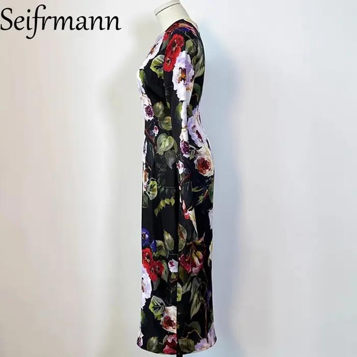 Seifrmann – robe en soie pour femmes, Style Sexy, manches longues, imprimé Vintage, coupe cintrée, p