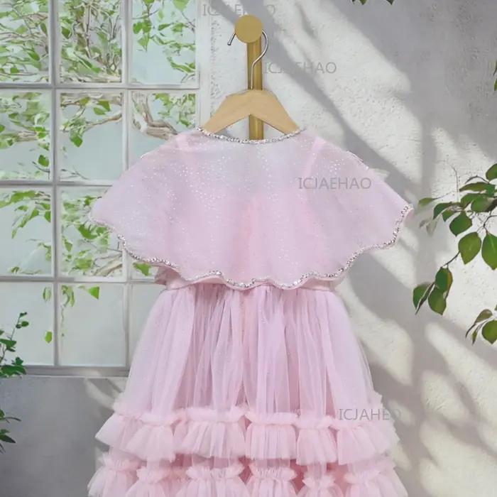 Robe de princesse rose pour filles, avec tulle et broderie, élégante, 3D, pour anniversaire, fête fo
