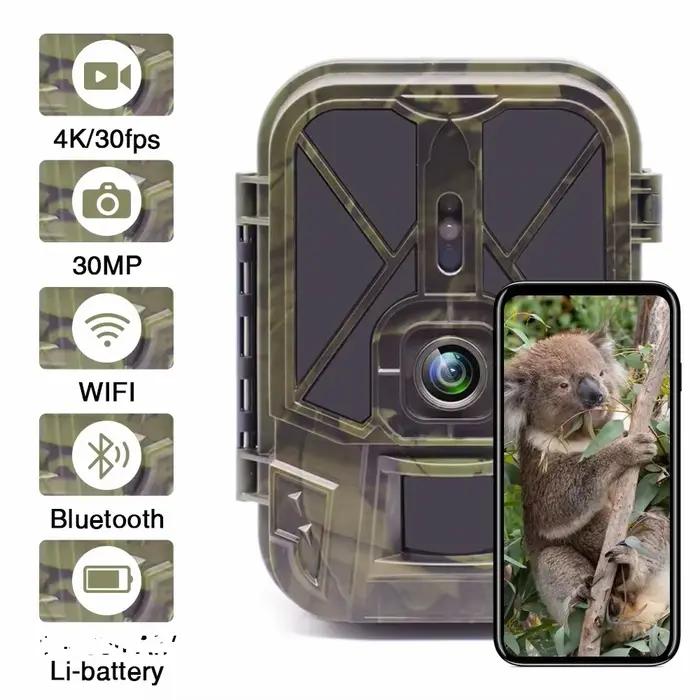 Caméra de chasse 4K avec diffusion en direct, 30MP, WiFi, Bluetooth, sans réseau 4G, avec batterie L