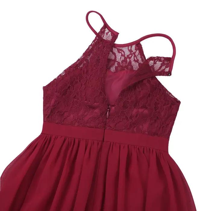 Robe de demoiselle d'honneur en mousseline de soie pour filles, licou en dentelle, princesse, mariag