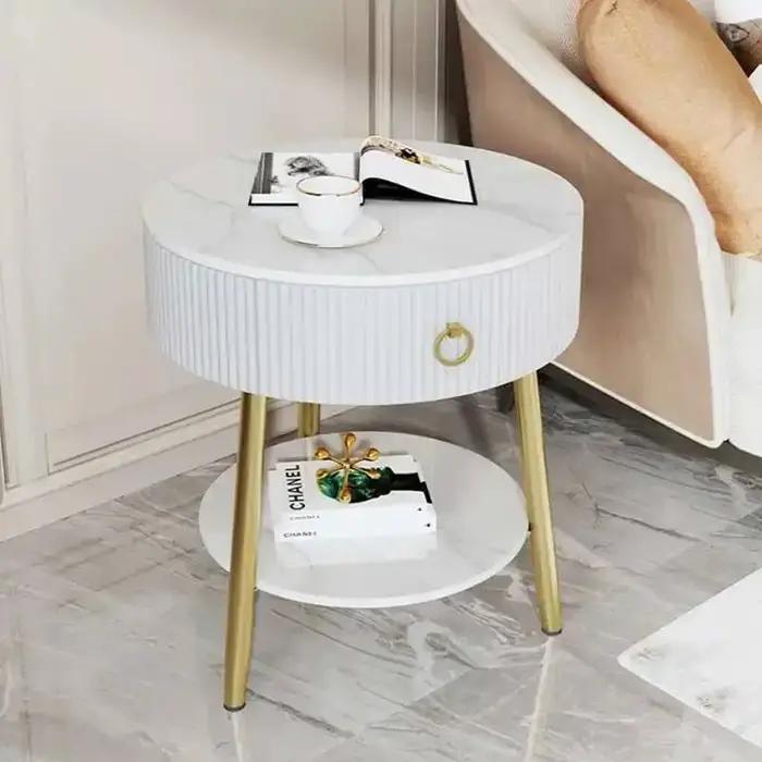 Mesa ronde blanche Tables De chevet moderne Unique esthétique commode Table d'appoint De lit nordiqu
