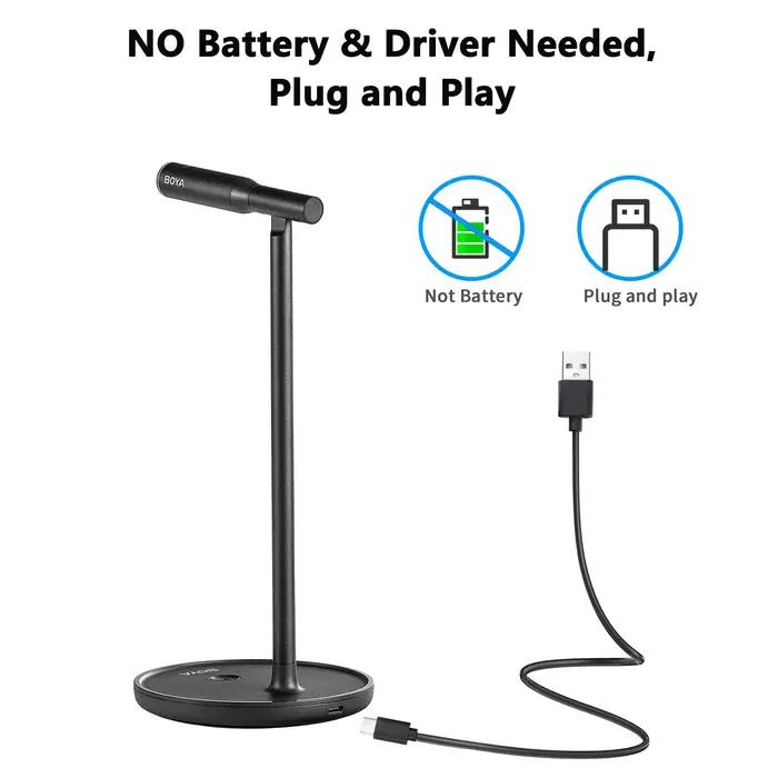 BOYA BY-CM1 Microphone USB de bureau à condensateur pour fenêtre PC Mac ordinateur portable enregist
