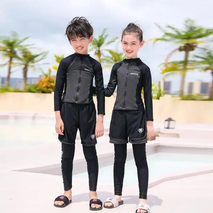 Filles jeunesse à manches longues maillot de bain quatre pièces anti-éruption maillot de bain hauts