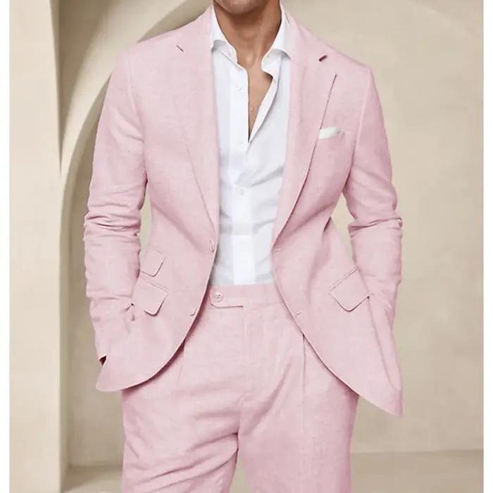 Costume deux pièces en lin pour hommes, Cool, respirant, élégant, mode, Design Slim, robe de mariée,