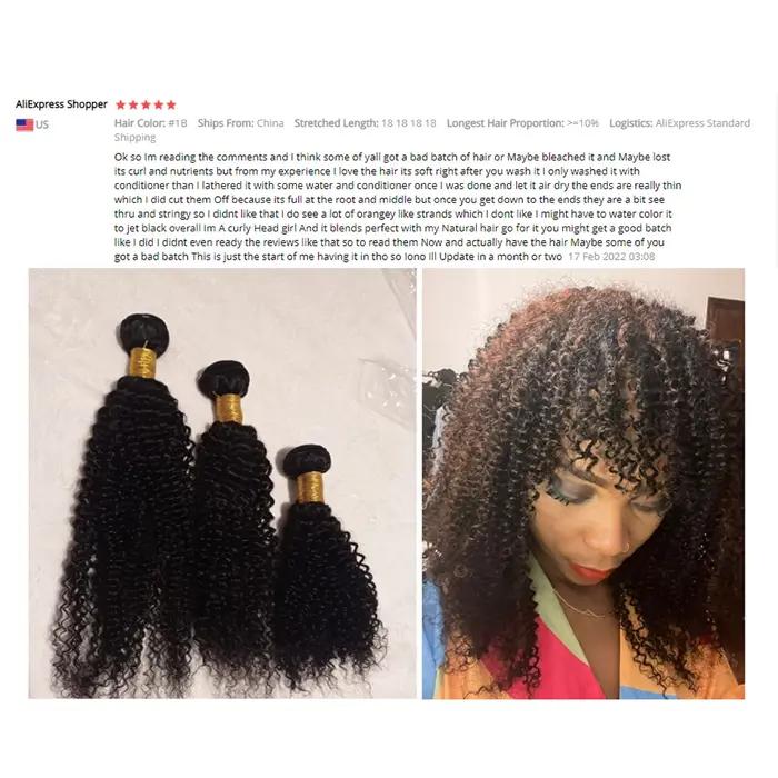 Mèches Mongoles Naturelles Remy Crépues et Bouclées, Extension de Cheveux Humains Afro avec Fermetur