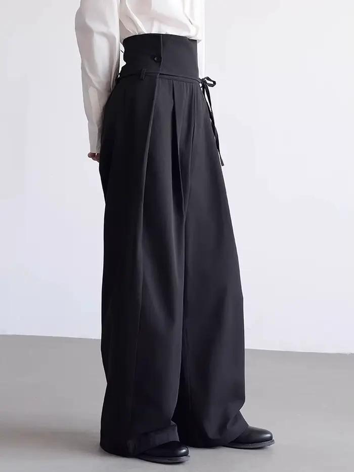 Mauroicardi printemps automne longue ample décontracté Baggy fluide doux noir jambe large pantalon h