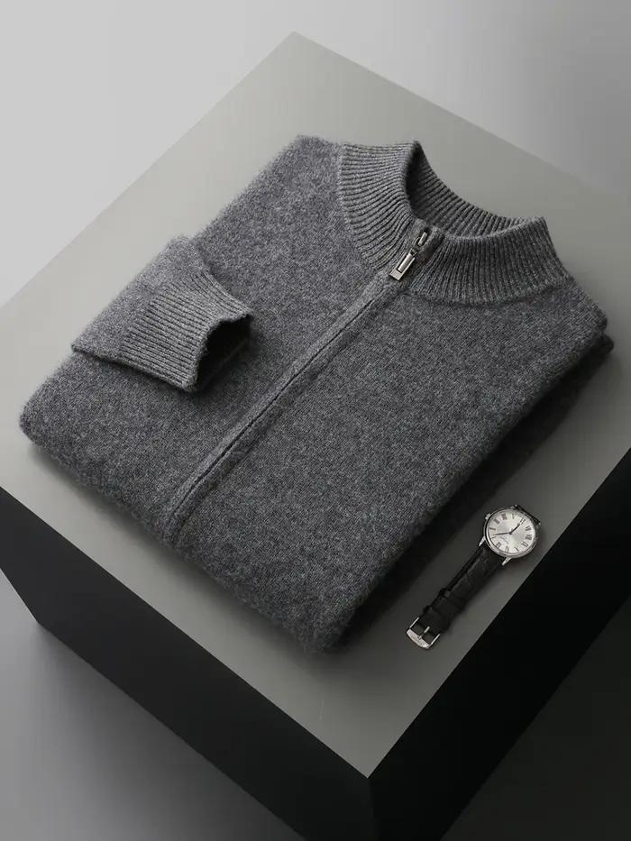 Cardigans en tricot pour hommes, 100% laine mérinos, automne hiver, pull épais à fermeture éclair, c